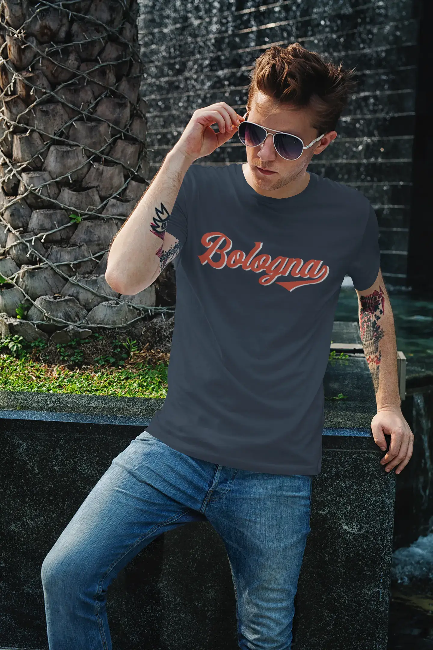 ULTRABASIC - Graphic Men's Bologna T-Shirt Printed Letters Vintage White