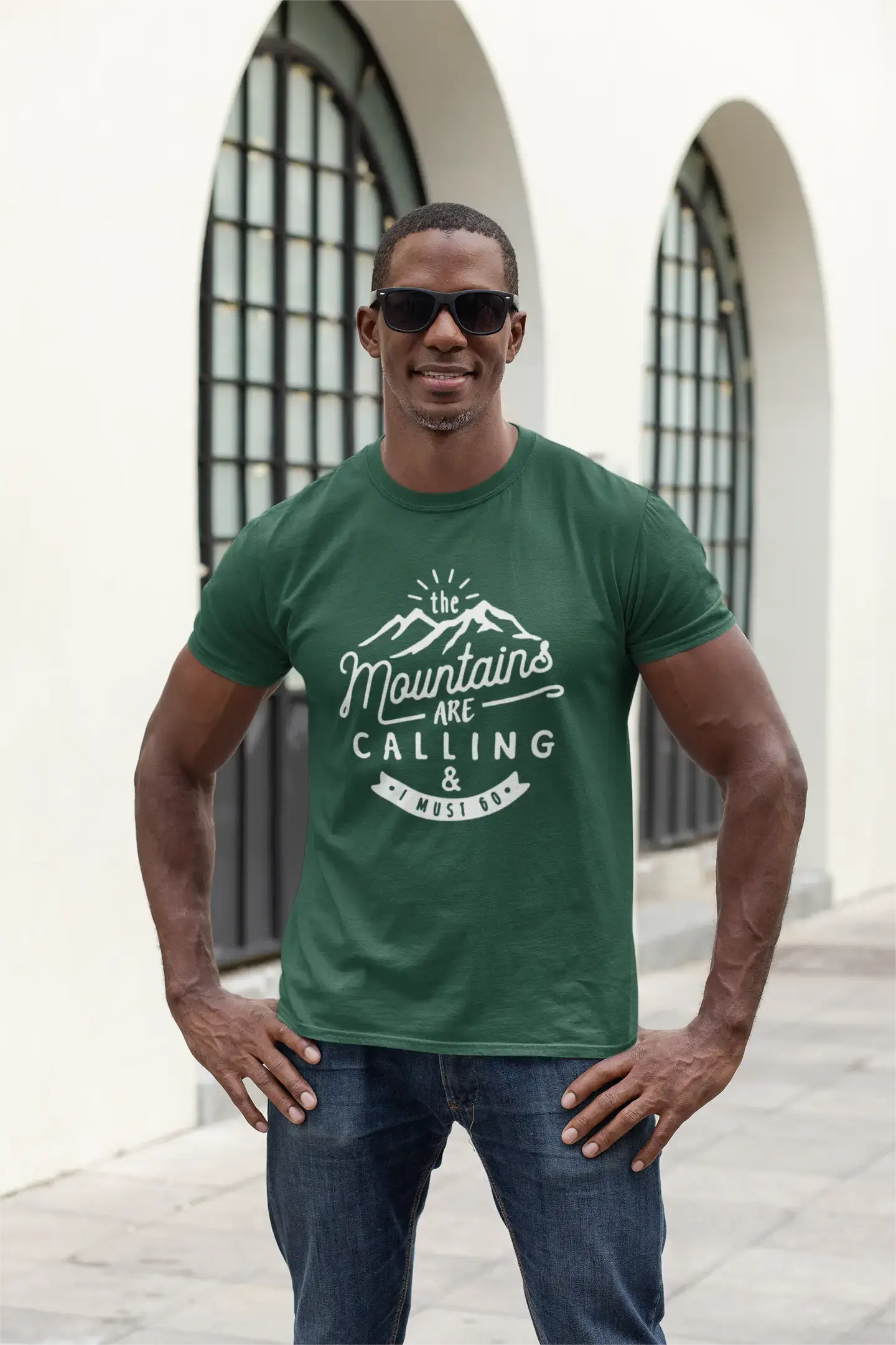ULTRABASIC - Graphic Printed Men's The Mountains Are Calling And I Must Go Hiking Tee Military Green