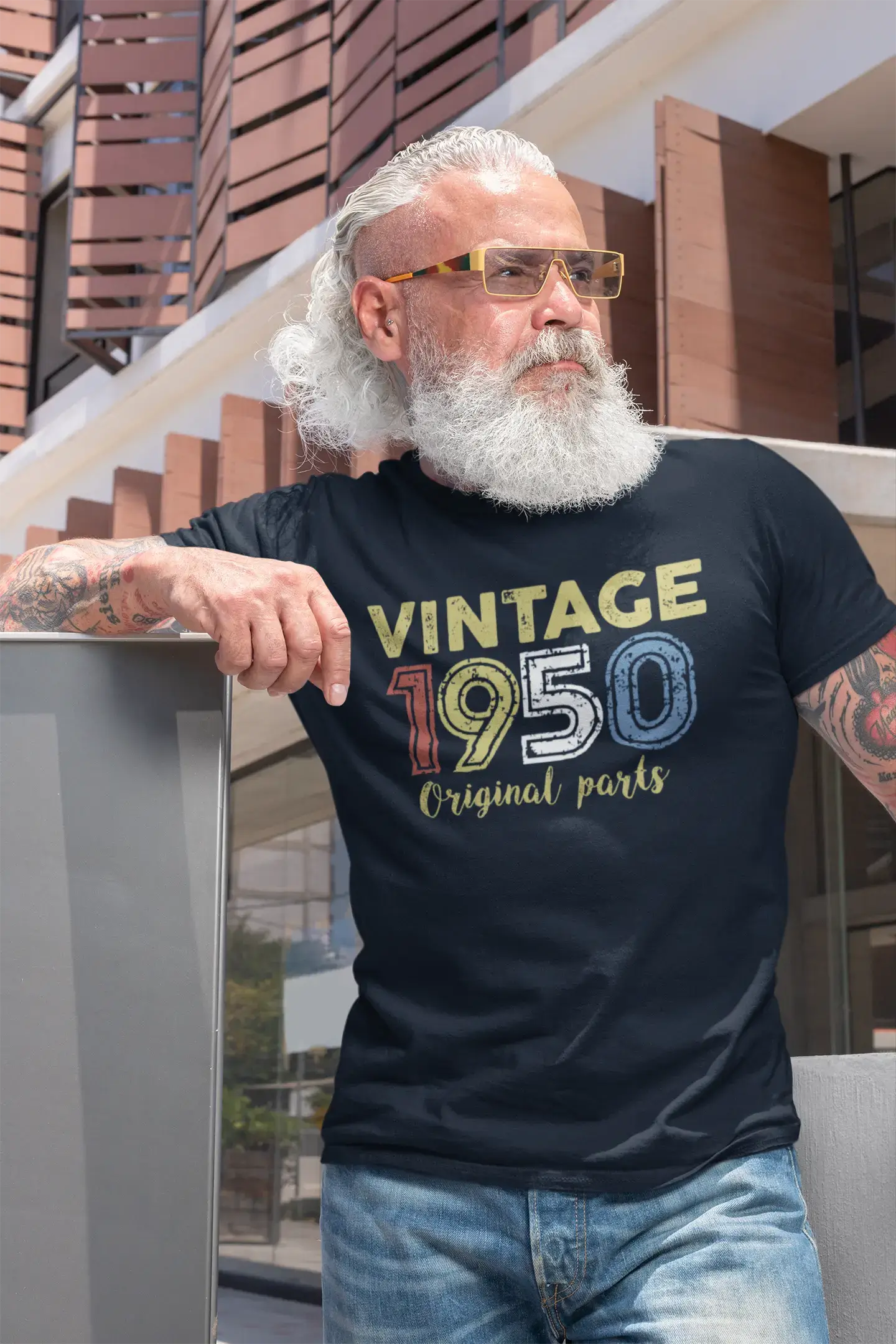 ULTRABASIC - Graphic Printed Men's Vintage 1950 T-Shirt Navy