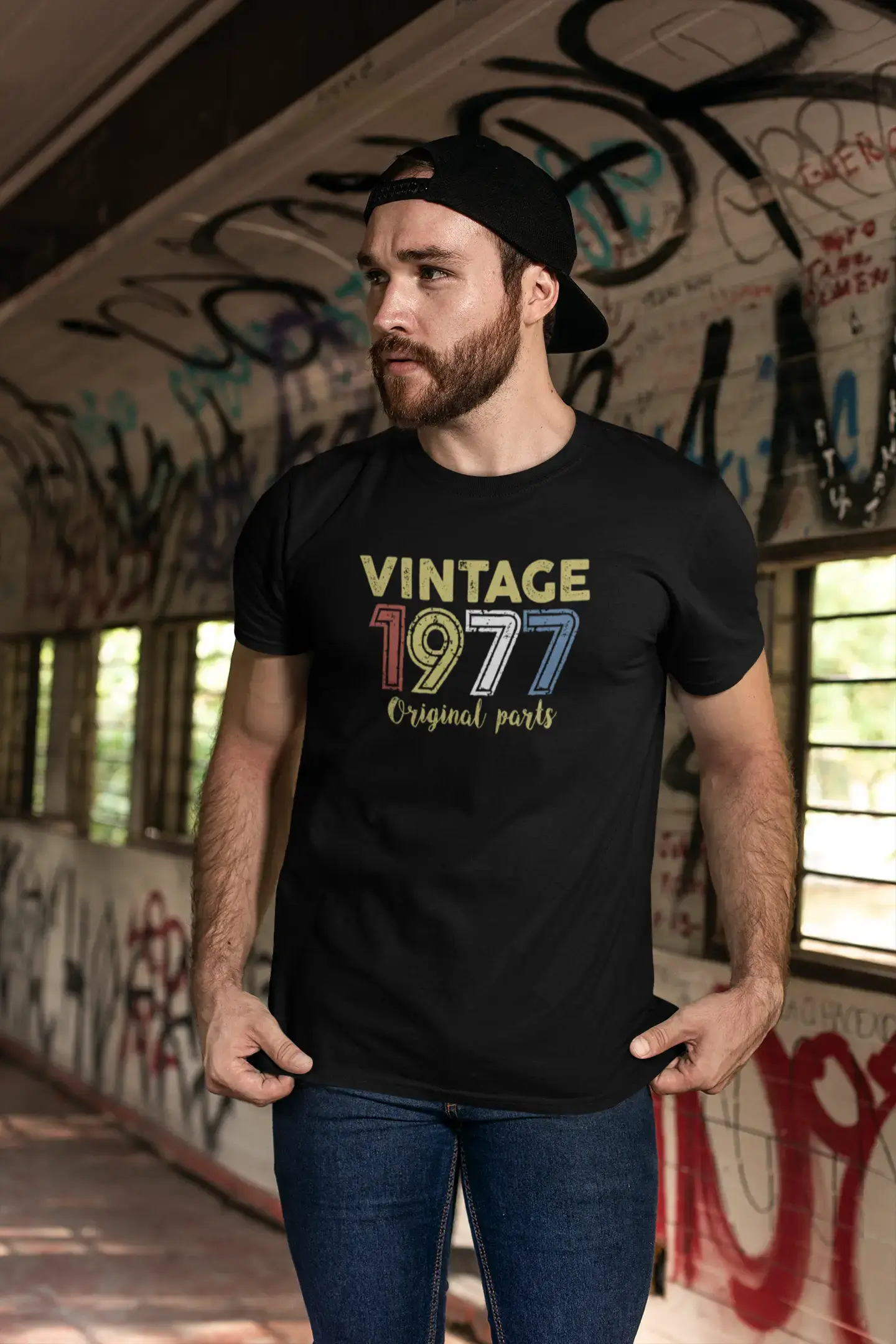 ULTRABASIC - Graphic Printed Men's Vintage 1977 T-Shirt Denim