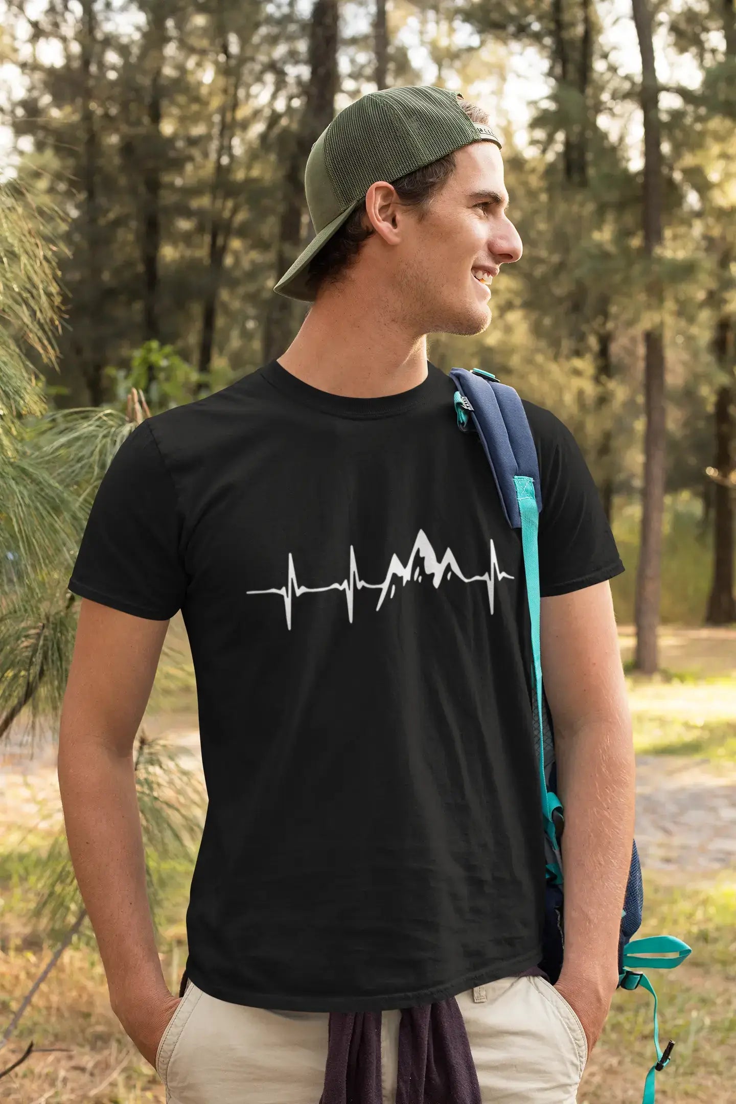ULTRABASIC - Graphic Printed Men's Mountain Heartbeat T-Shirt Grey Marl