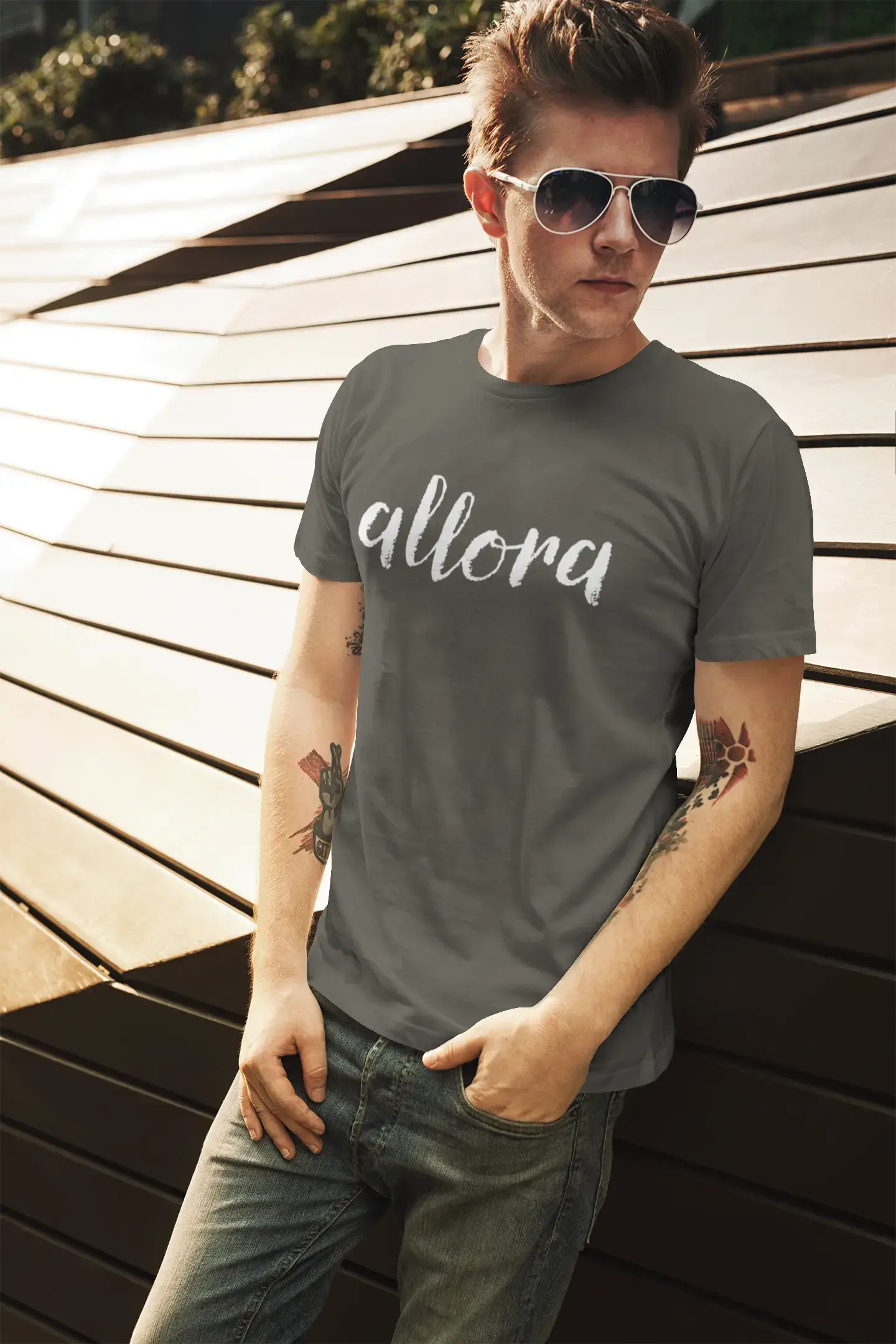 ULTRABASIC - Graphic Printed Men's Allora T-Shirt Denim