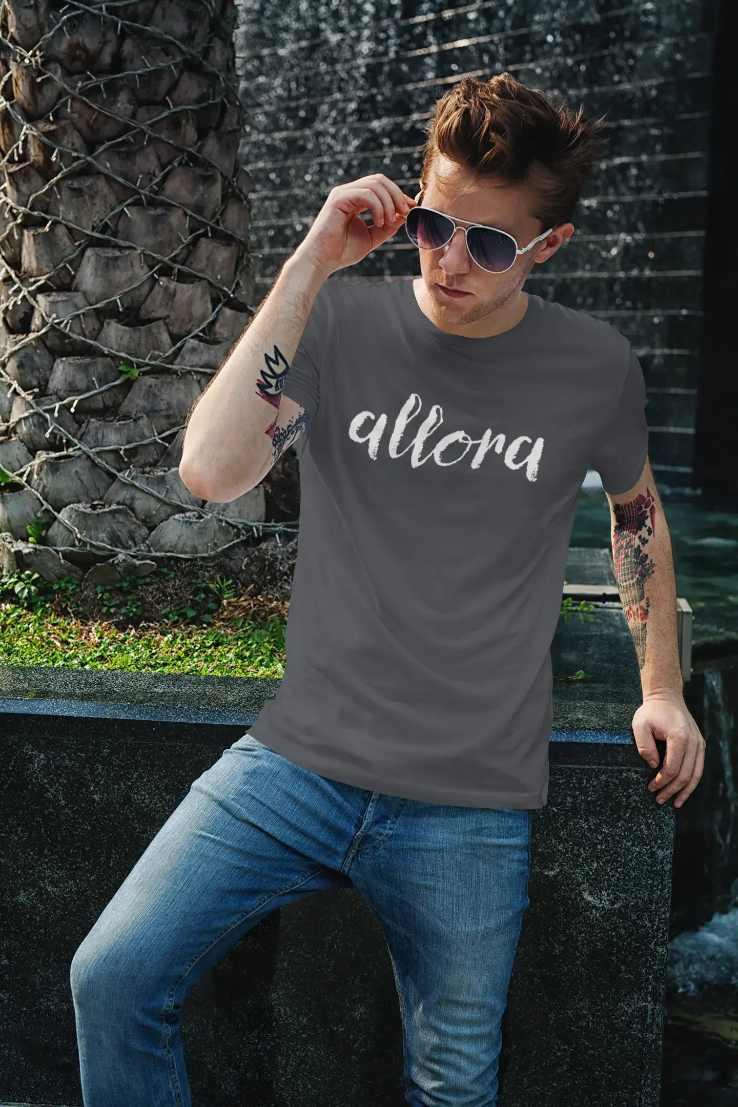 ULTRABASIC - Graphic Printed Men's Allora T-Shirt Denim