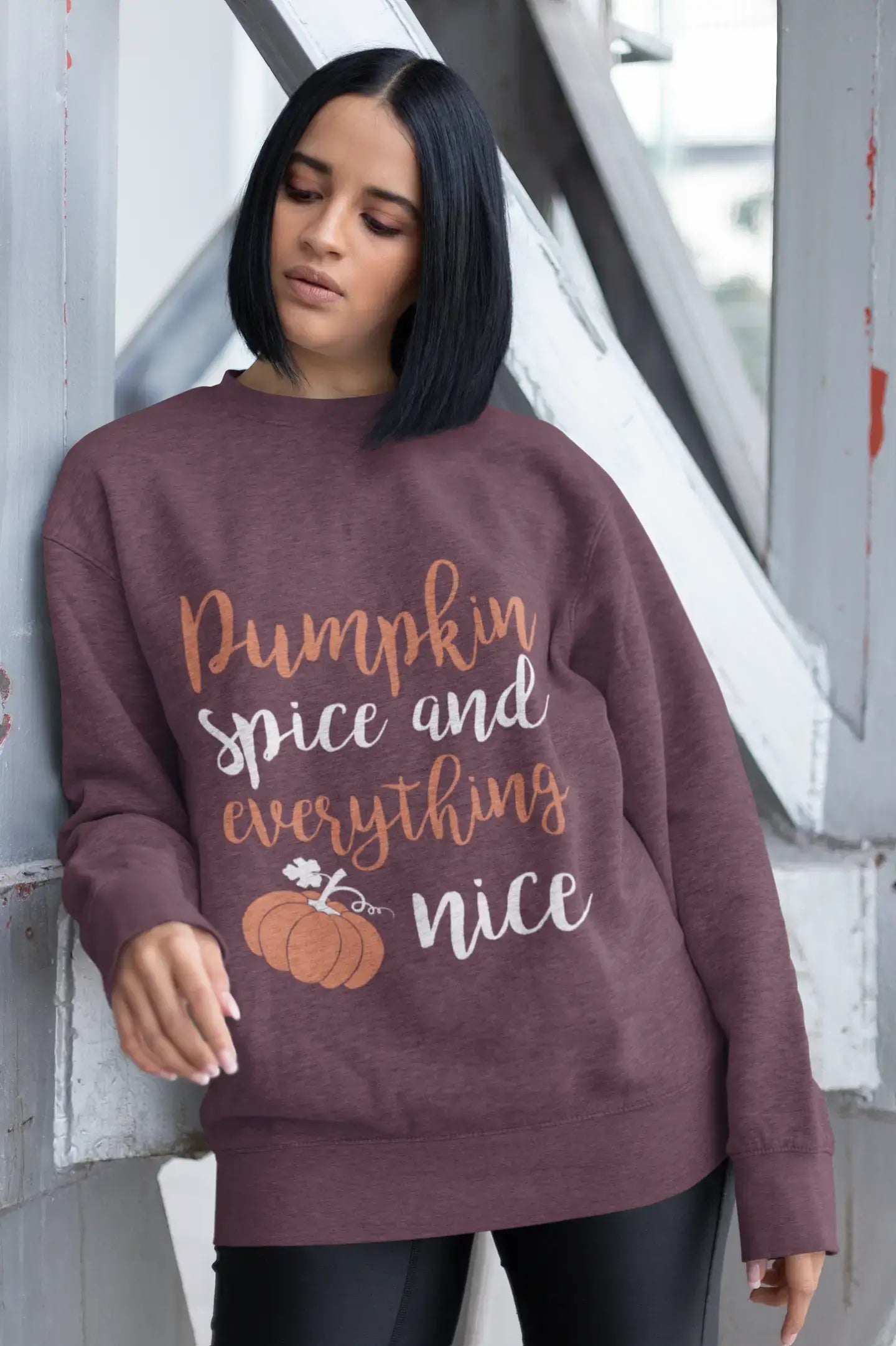 ULTRABASIC - Women's Printed Graphic Sweatshirt Pumpkin Spice And Everything Nice T-Shirt Cute Casual Letter Print Tee Burgundy