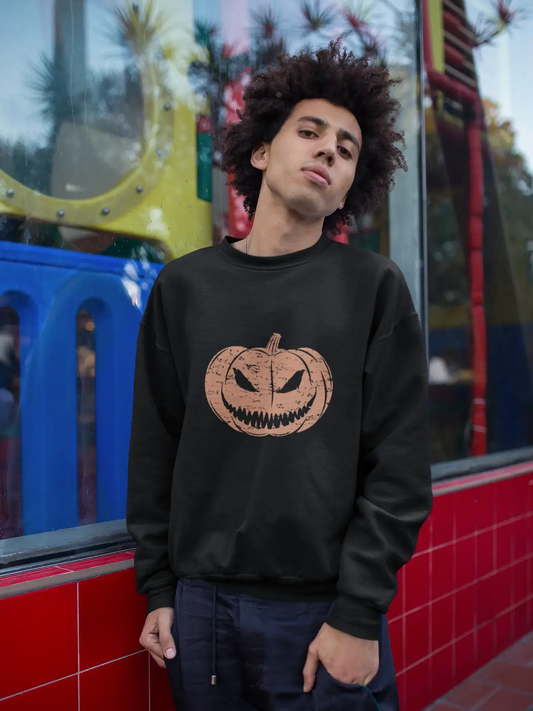 ULTRABASIC - Men's Printed Graphic Sweatshirt Pumpkin Face T-Shirt Cute Casual Fall Halloween Tee Tops Deep Black