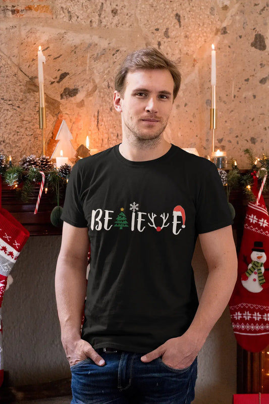 ULTRABASIC - Graphic Men's Christmas Believe Tree T-Shirt Xmas Gift Ideas Grey Marl