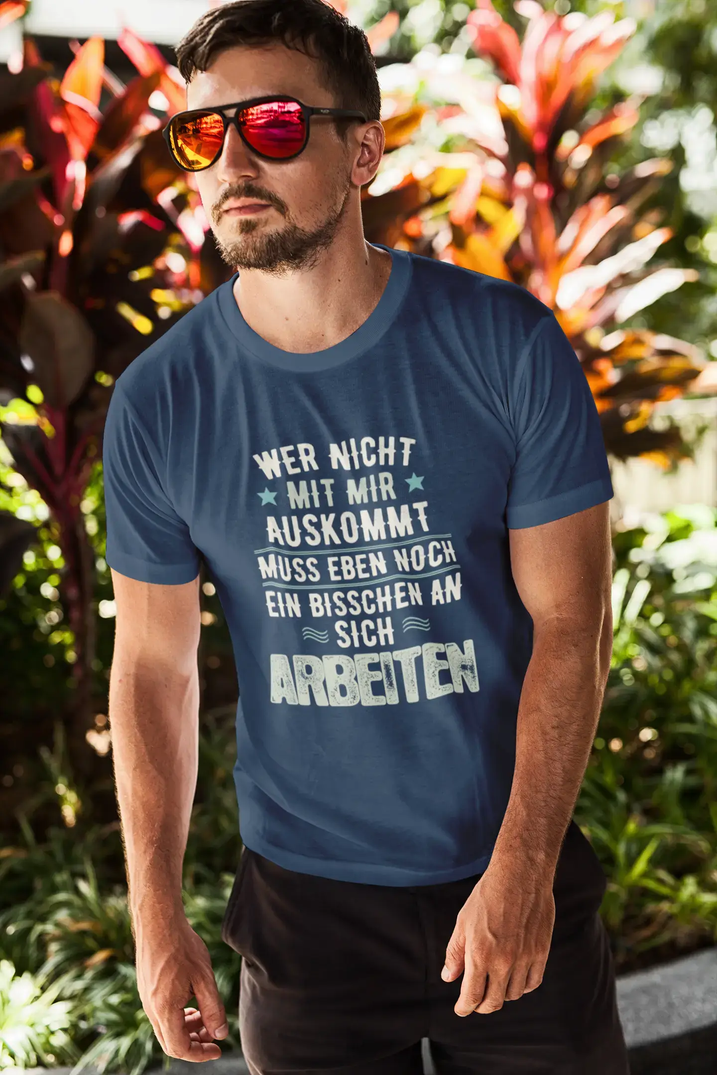 Men’s Graphic T-Shirt Wer Nicht mit Mir Auskommt Military Green Gift Idea