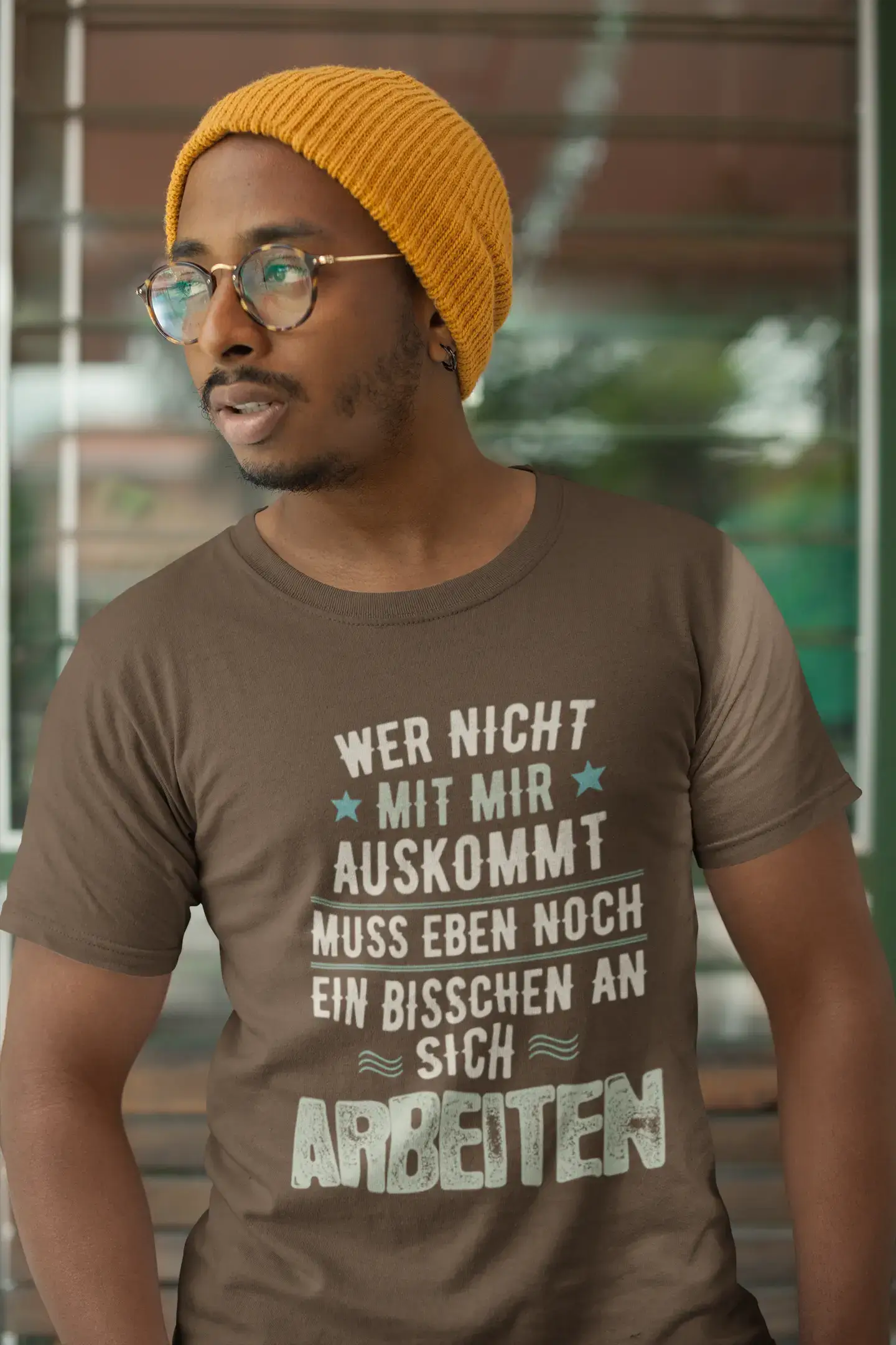 Men’s Graphic T-Shirt Wer Nicht mit Mir Auskommt Military Green Gift Idea