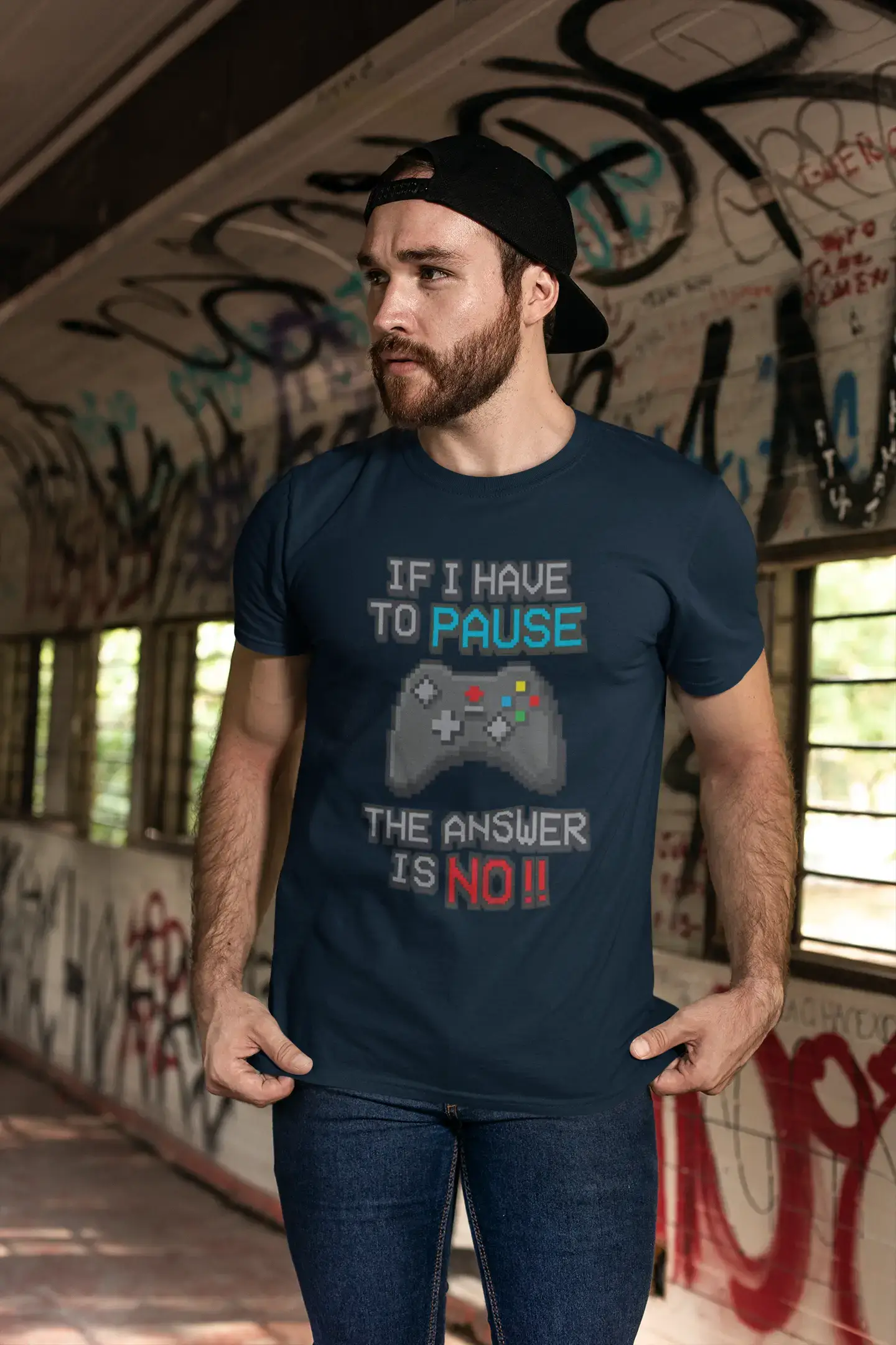 Men’s Graphic T-Shirt If I Have to Pause My Game The Answer is No Gaming T-Shirt Funny Gamer Birthday Gift Idea Military Green Gift Idea