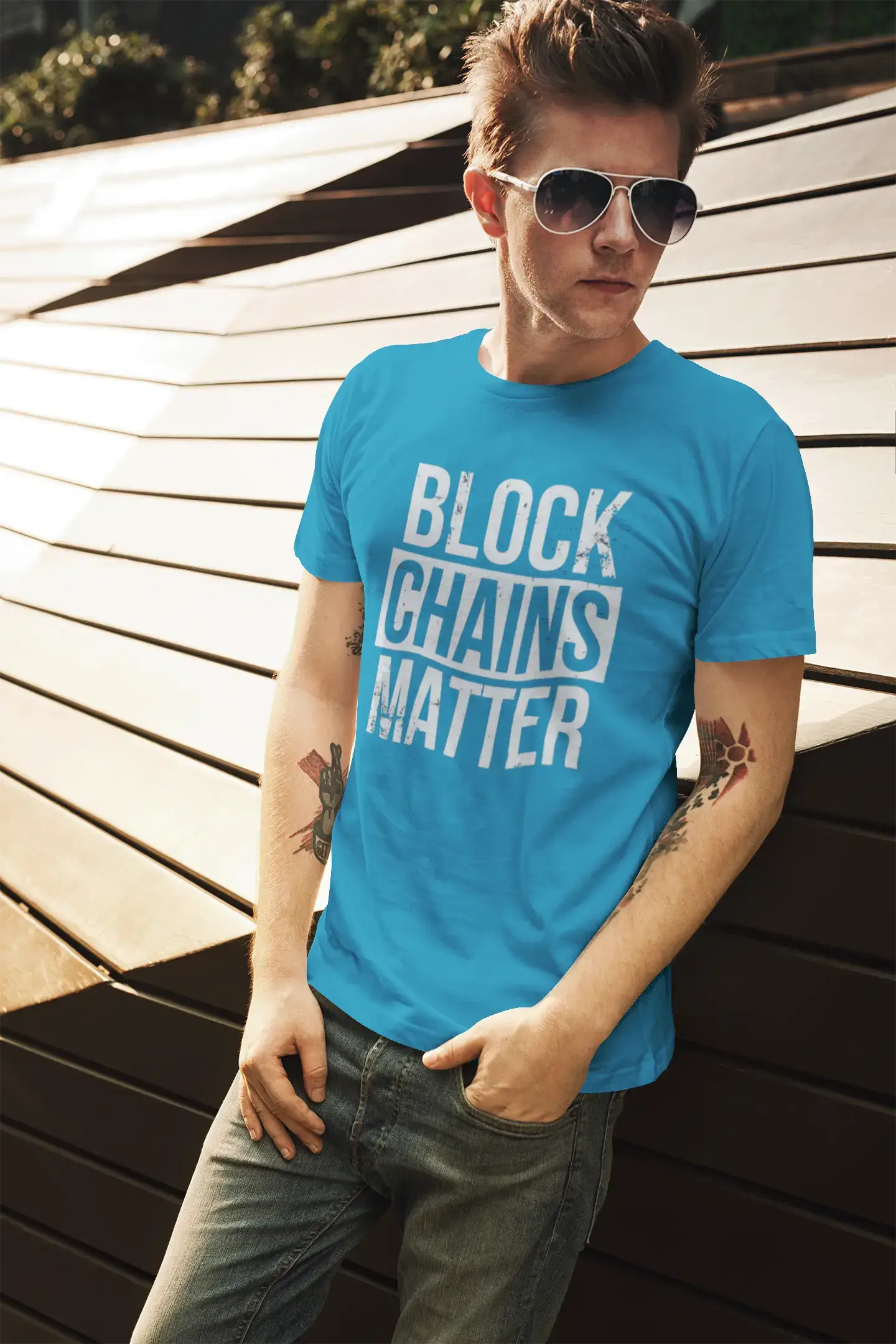 Men’s Graphic T-Shirt Blockchains Matter Cryptocurrency Aqua Gift Idea