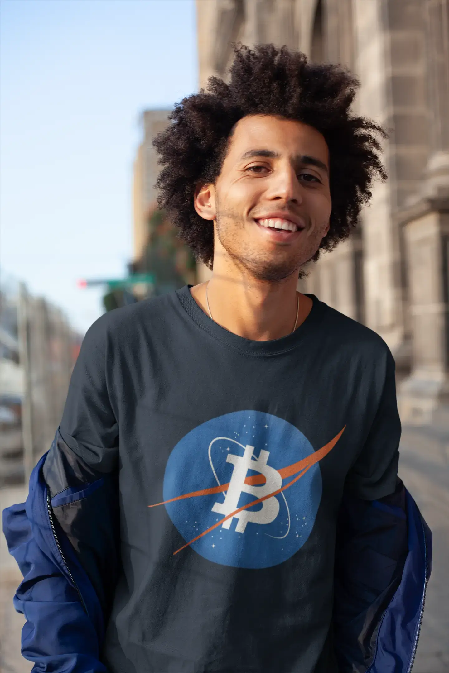 Men’s Graphic T-Shirt Bitcoin BTC NASA Style Vintage White Gift Idea