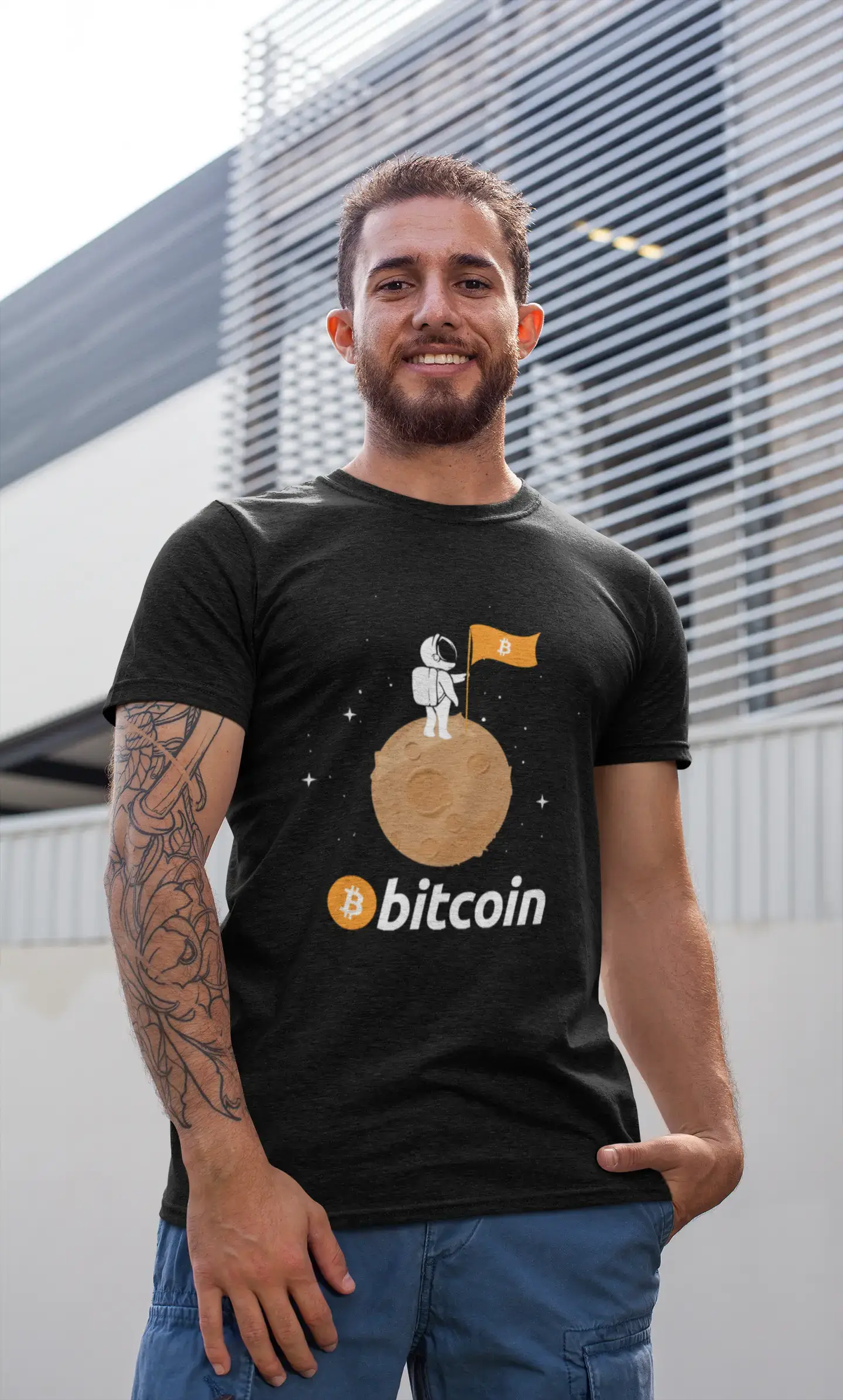 Men’s Graphic T-Shirt Bitcoin Astronaut HODL BTC Military Green Gift Idea