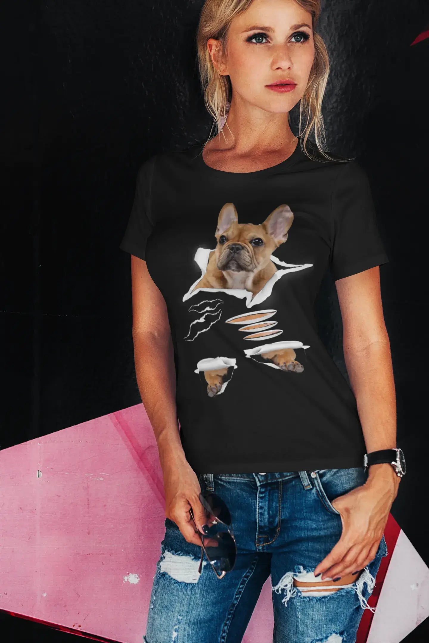 T-shirt biologique ULTRABASIC pour femmes - Carlin brun - Chemise pour chien drôle - Vêtements pour chiens