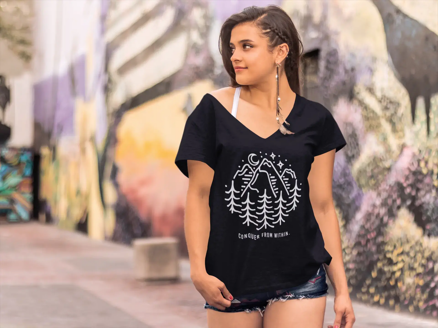 ULTRABASIC T-Shirt Femme Camping Adventure Shirt - Conquérir de l'intérieur Chemise Noir