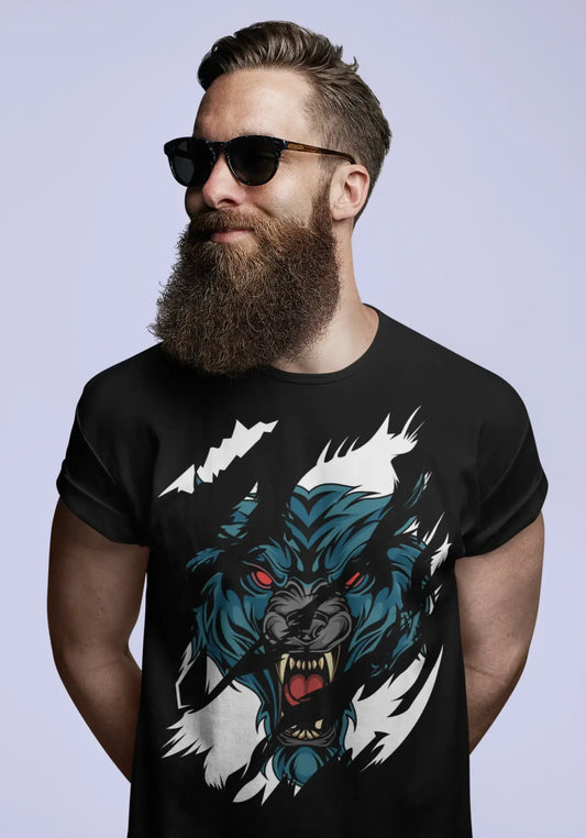 ULTRABASIC T-shirt déchiré pour hommes Angry Wolf - Yeux rouges - Chemise à manches courtes