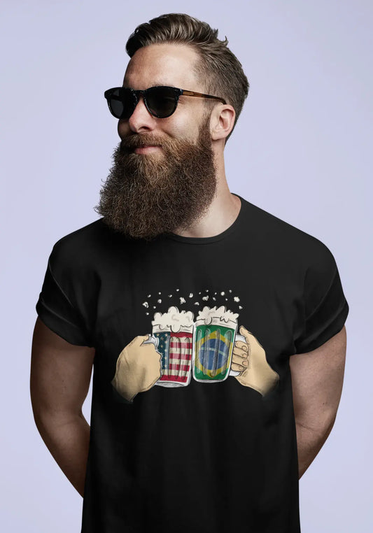 ULTRABASIC Men's Funny T-Shirt US and Brazil Beer - American Flag Beer Lover Tee Shirt