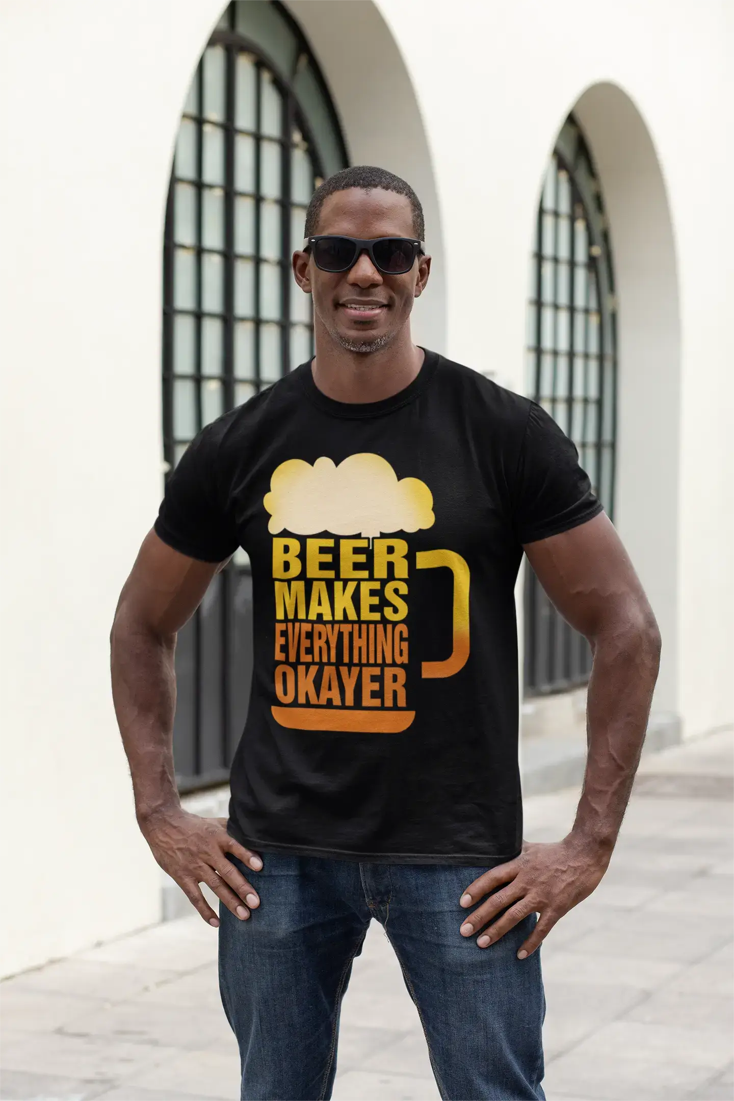 ULTRABASIC Men's T-Shirt Beer Makes Everything Okayer - Alcohol Lover Tee Shirt