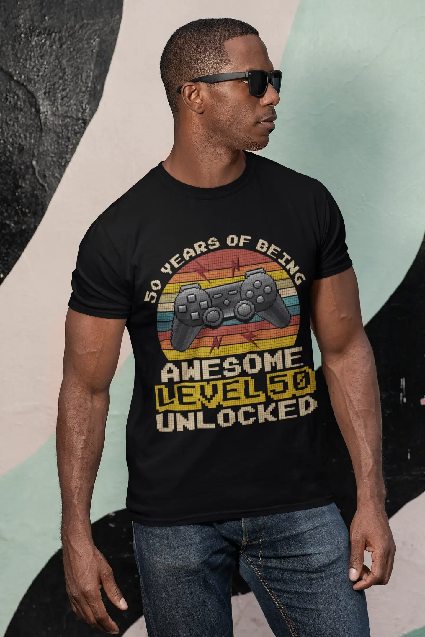 ULTRABASIC T-Shirt Homme Génial Niveau 50 Débloqué - Cadeau pour 50e Anniversaire - Tee Shirt Gamer