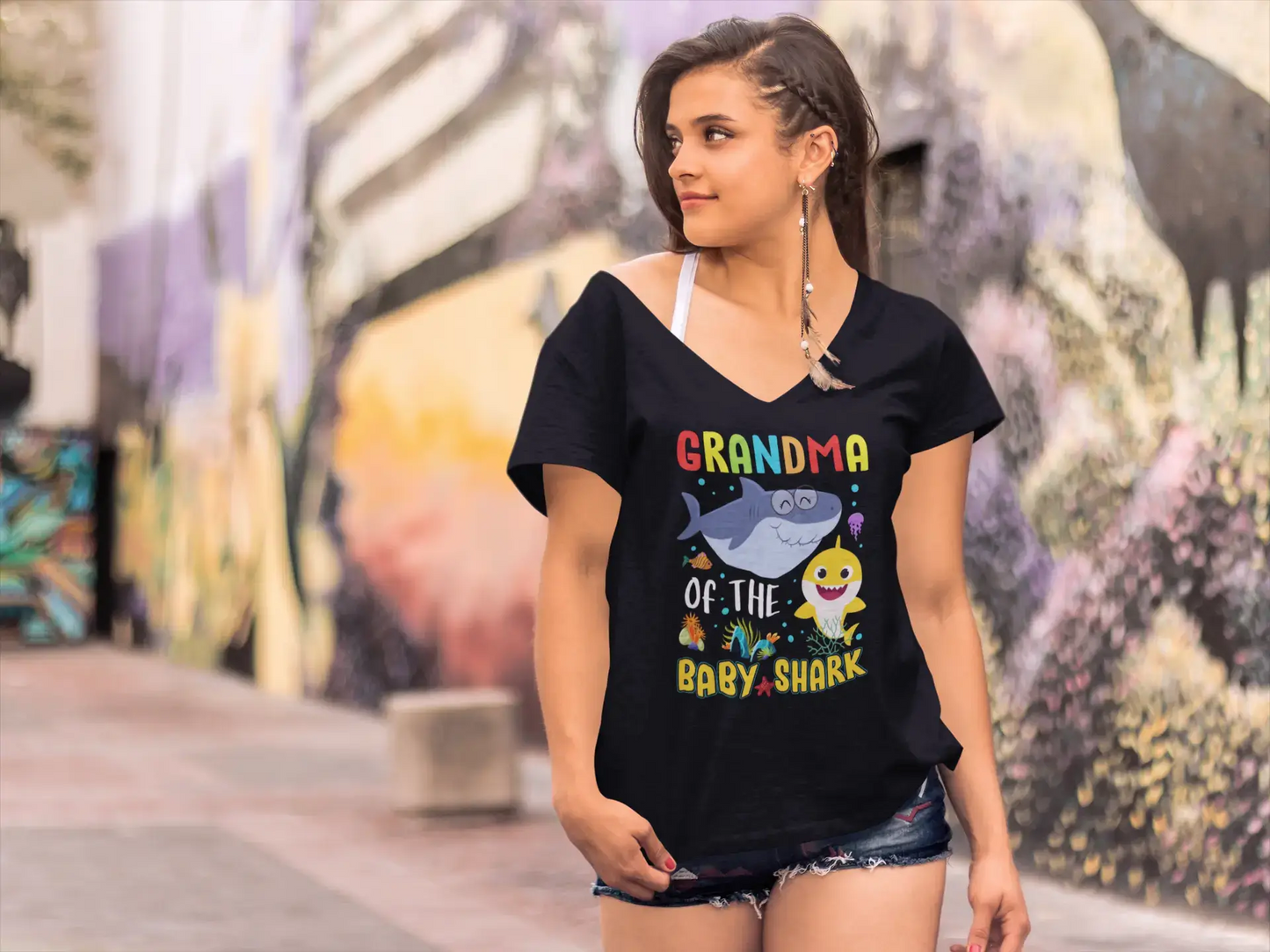 T-Shirt Femme ULTRABASIC Grand-mère du bébé requin - Tee-shirt rigolo pour grand-mère
