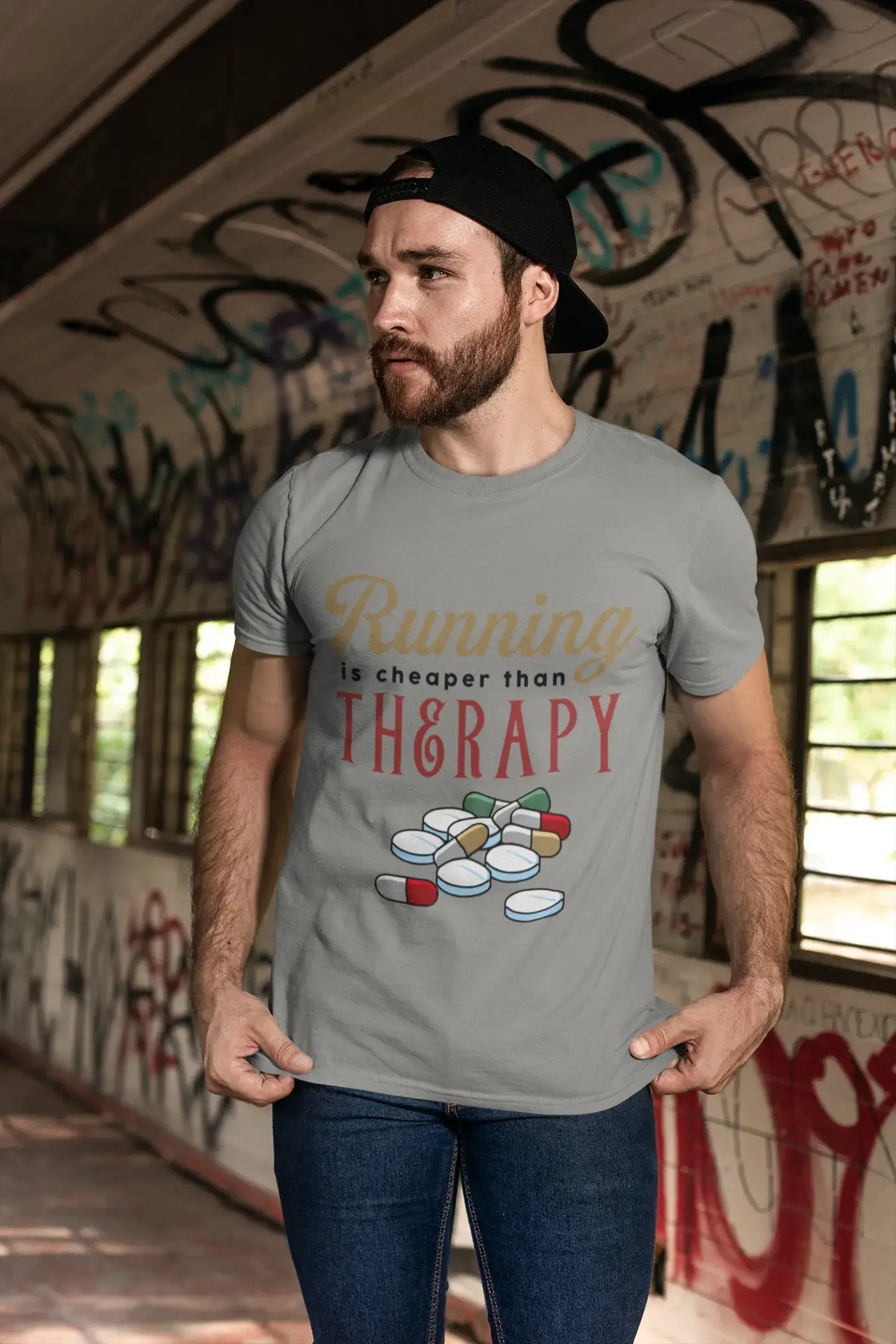 ULTRABASIC Men's Novelty T-Shirt Running is Cheaper than Therapy - Funny Runner Tee Shirt
