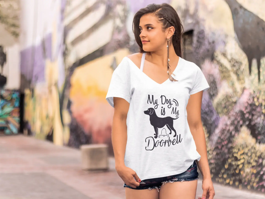ULTRABASIC Women's V-Neck T-Shirt My Dog Is My Doorbell - Funny Short Sleeve Tee Shirt Tops