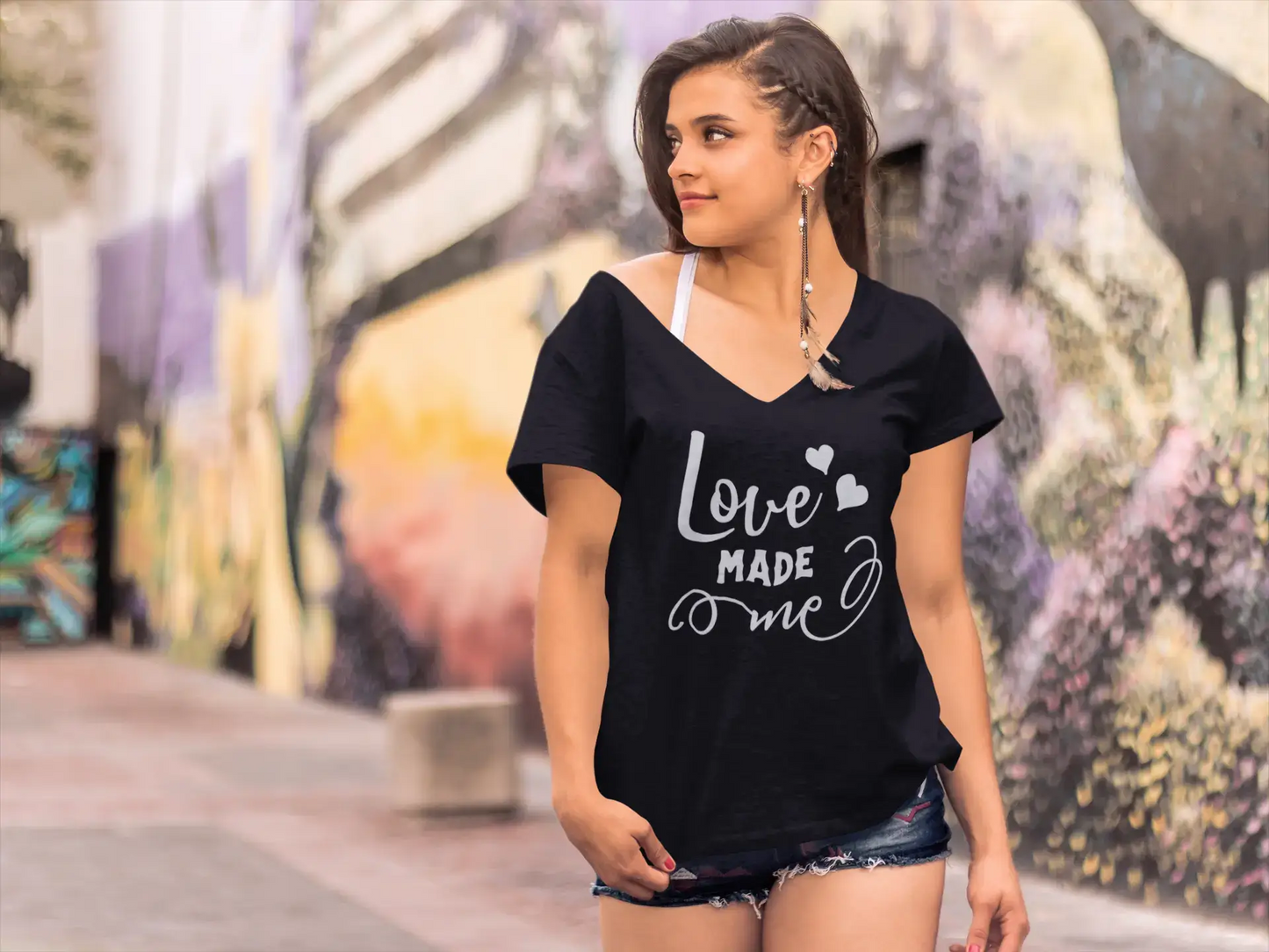 ULTRABASIC T-Shirt Femme Love Made Me - T-Shirt à Manches Courtes Tops