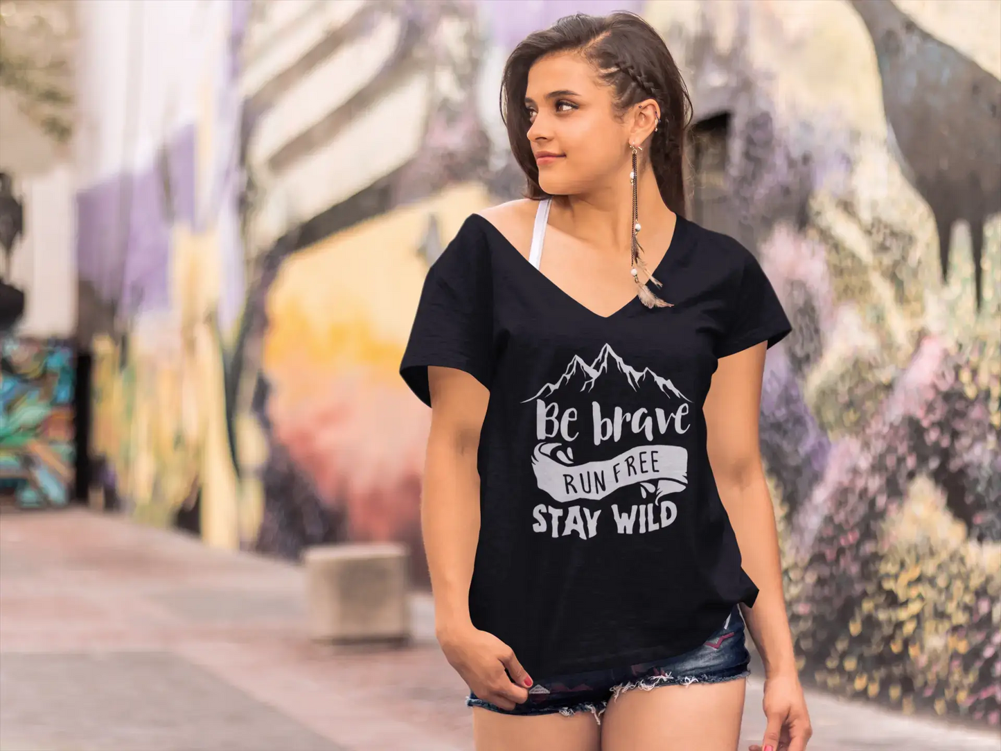 ULTRABASIC T-Shirt Femme Be Brave Run Free Stay Wild - Adventure T-Shirt À Manches Courtes Hauts