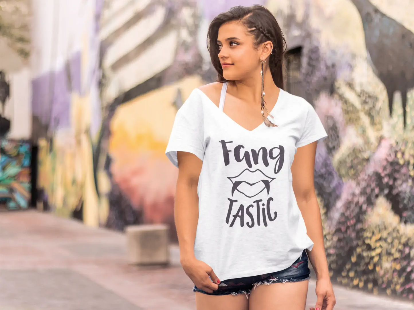 ULTRABASIC T-Shirt Femme Fang Tastic - Fantastique T-Shirt à Manches Courtes Tops