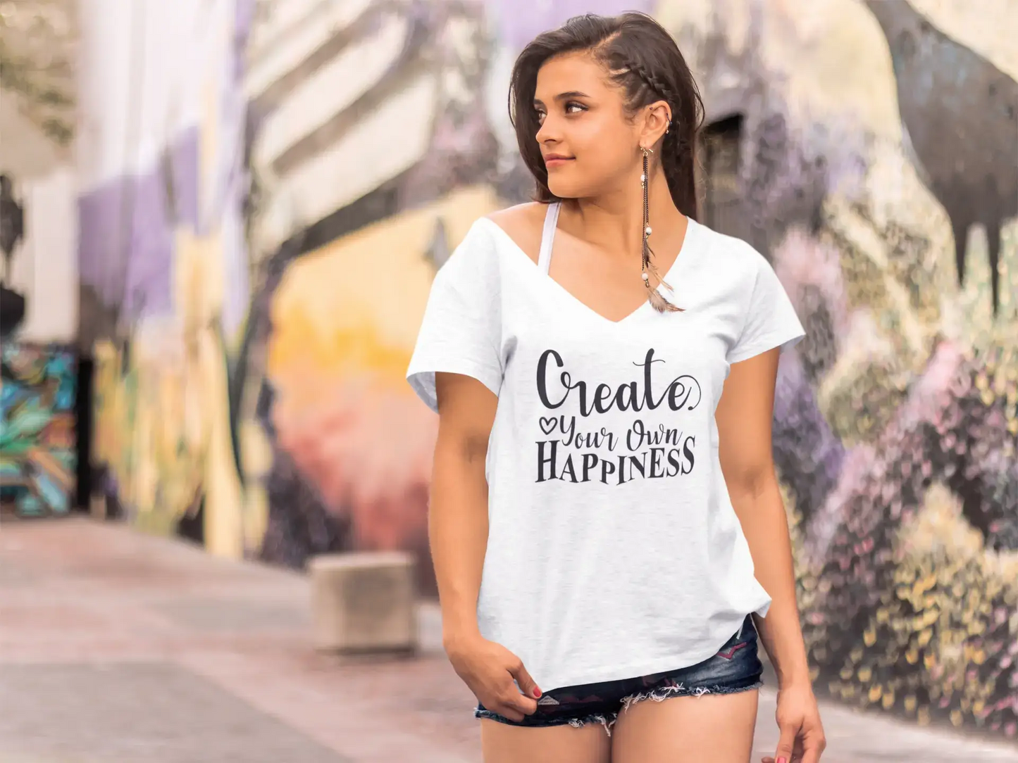 ULTRABASIC Women's T-Shirt Create Your Own Happiness - Short Sleeve Tee Shirt Gift Tops