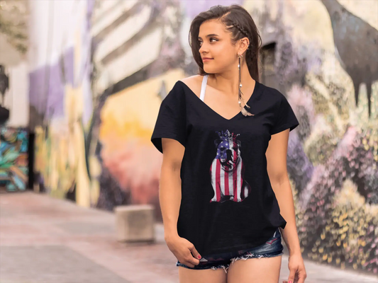 ULTRABASIC T-Shirt col V femme chien drapeau américain-T-Shirt drôle