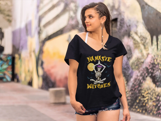 ULTRABASIC Femme Col en V Namaste Witches - T-shirt drôle de yoga pour la paix