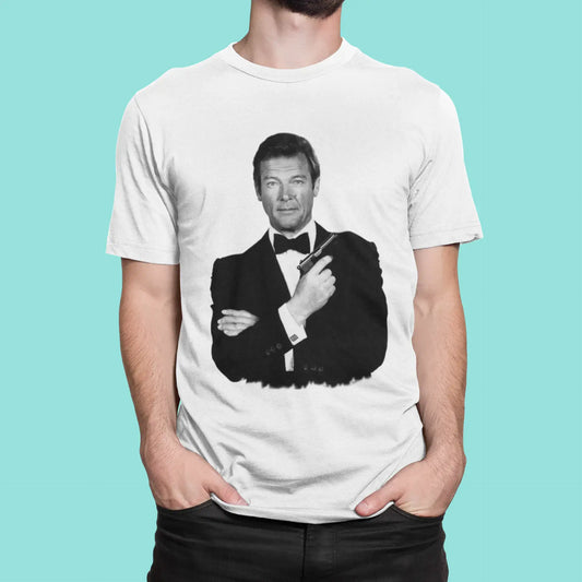 Roger Moore, Blanc , T-shirt à manches courtes et col rond homme, t-shirt cadeau 00295