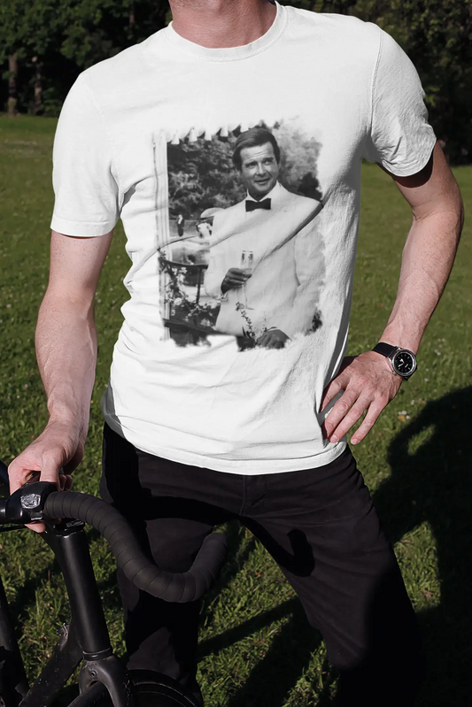 Costume blanc Roger Moore, blanc, T-shirt à manches courtes et col rond pour homme, t-shirt cadeau 00295