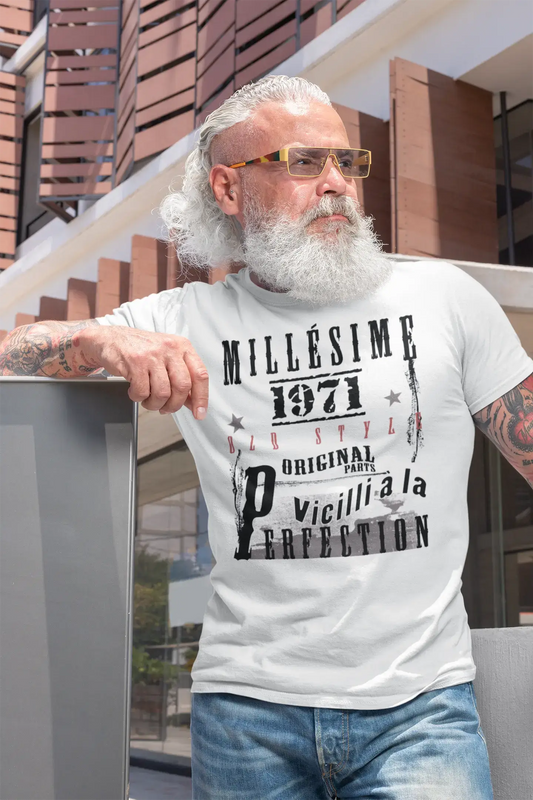 1971, cadeaux d'anniversaire pour lui, t-shirts d'anniversaire, T-shirt <span>à manches courtes</span> <span>et col rond</span> <span>pour hommes</span> , FR Vintage <span>blanc</span> <span>pour hommes</span> 00135