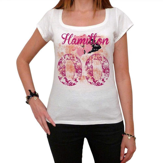 00, Hamilton, City With Number, <span>Women's</span> <span>Short Sleeve</span> Round White T-shirt 00008 - ULTRABASIC