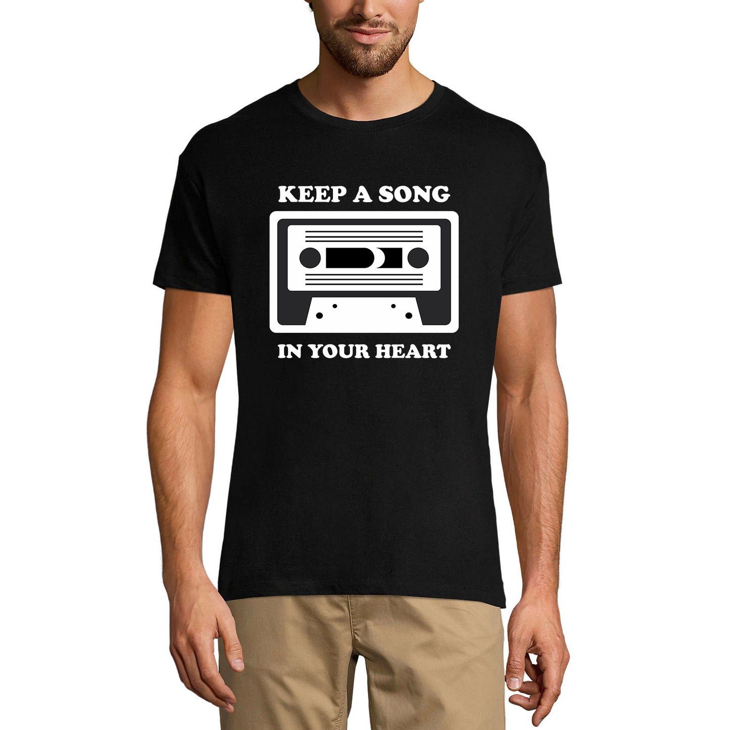 ULTRABASIC Men's T-Shirt Keep a Song in Your Heart - Cassete Shirt for Musician