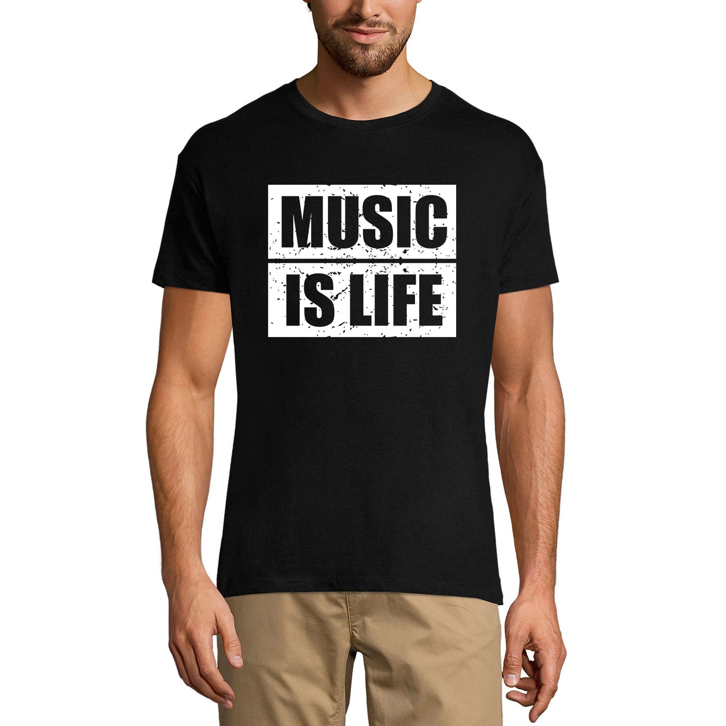 ULTRABASIC Men's Graphic T-Shirt Music is Life - Slogan Shirt for Musician