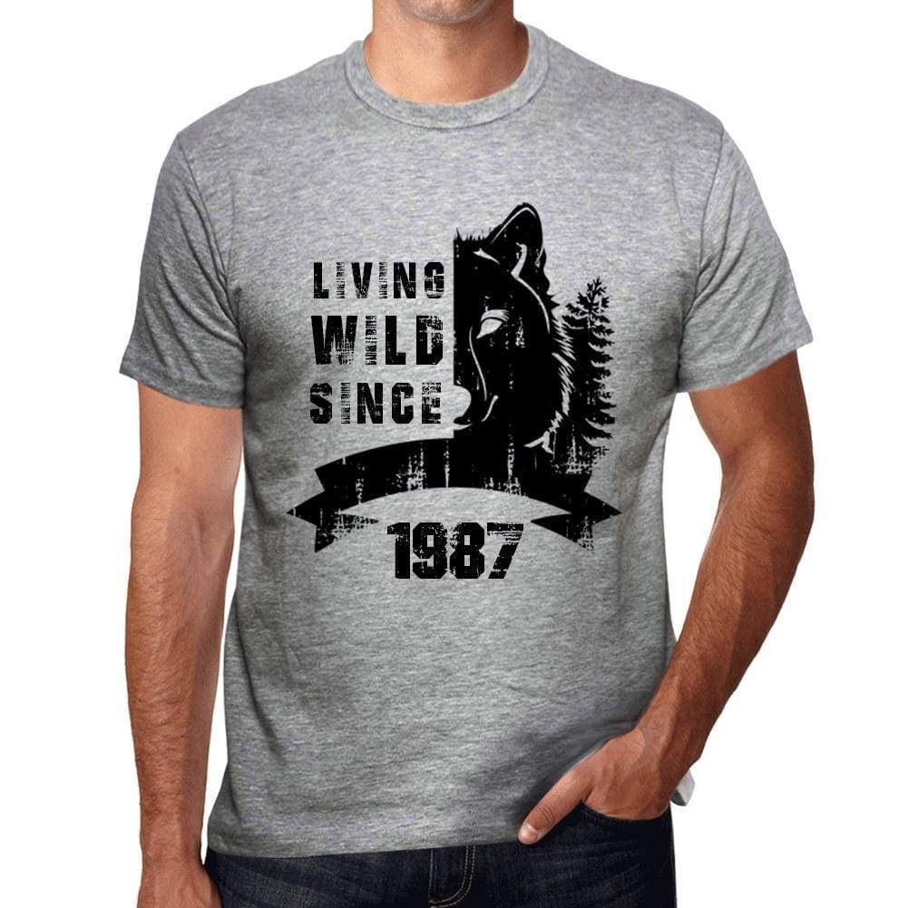 1987, Living Wild Since 1987 Men's T-shirt Grey Birthday Gift 00500 - ultrabasic-com