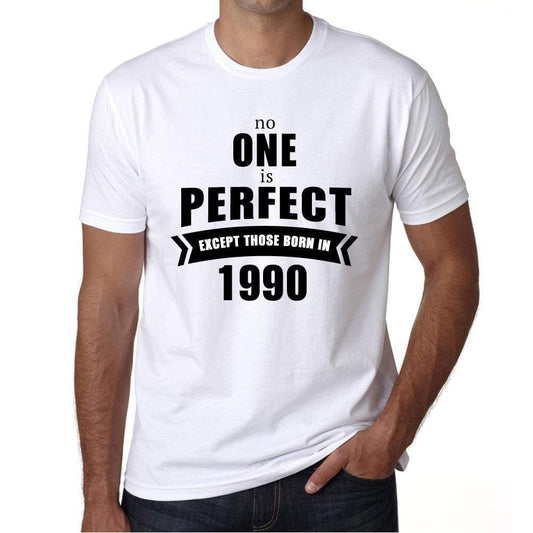 1990 No One Is Perfect White Mens Short Sleeve Round Neck T-Shirt 00093 - White / S - Casual