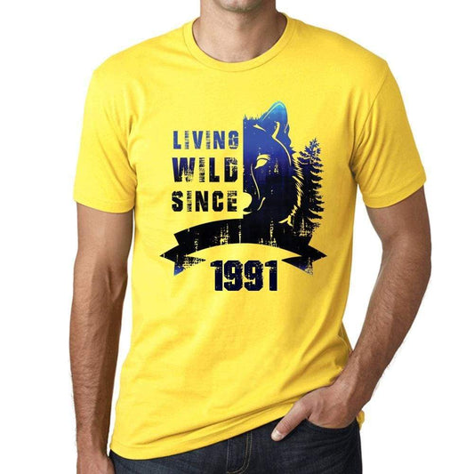 1991 Living Wild 2 Since 1991 Mens T-Shirt Yellow Birthday Gift 00516 - Yellow / Xs - Casual