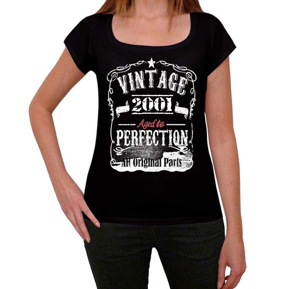 2001 Vintage Aged To Perfection Womens T-Shirt Black Birthday Gift 00492 - Black / Xs - Casual
