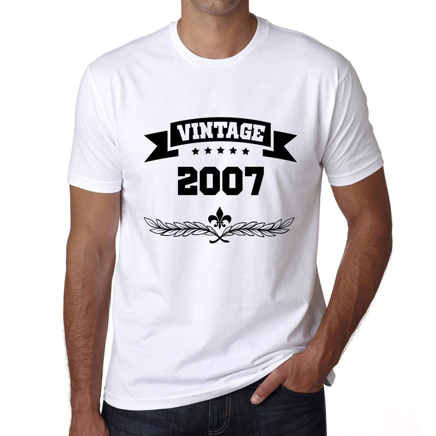 2007 Vintage Year White Mens Short Sleeve Round Neck T-Shirt 00096 - White / S - Casual
