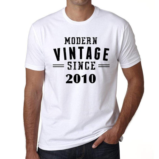2010 Modern Vintage White Mens Short Sleeve Round Neck T-Shirt 00113 - White / S - Casual