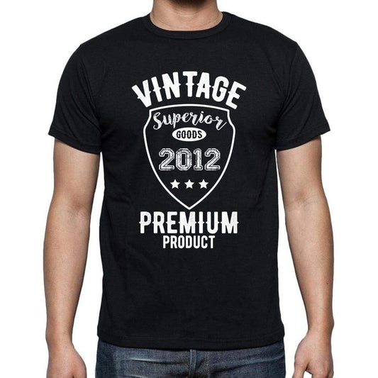 2012 Vintage Superior Black Mens Short Sleeve Round Neck T-Shirt 00102 - Black / S - Casual
