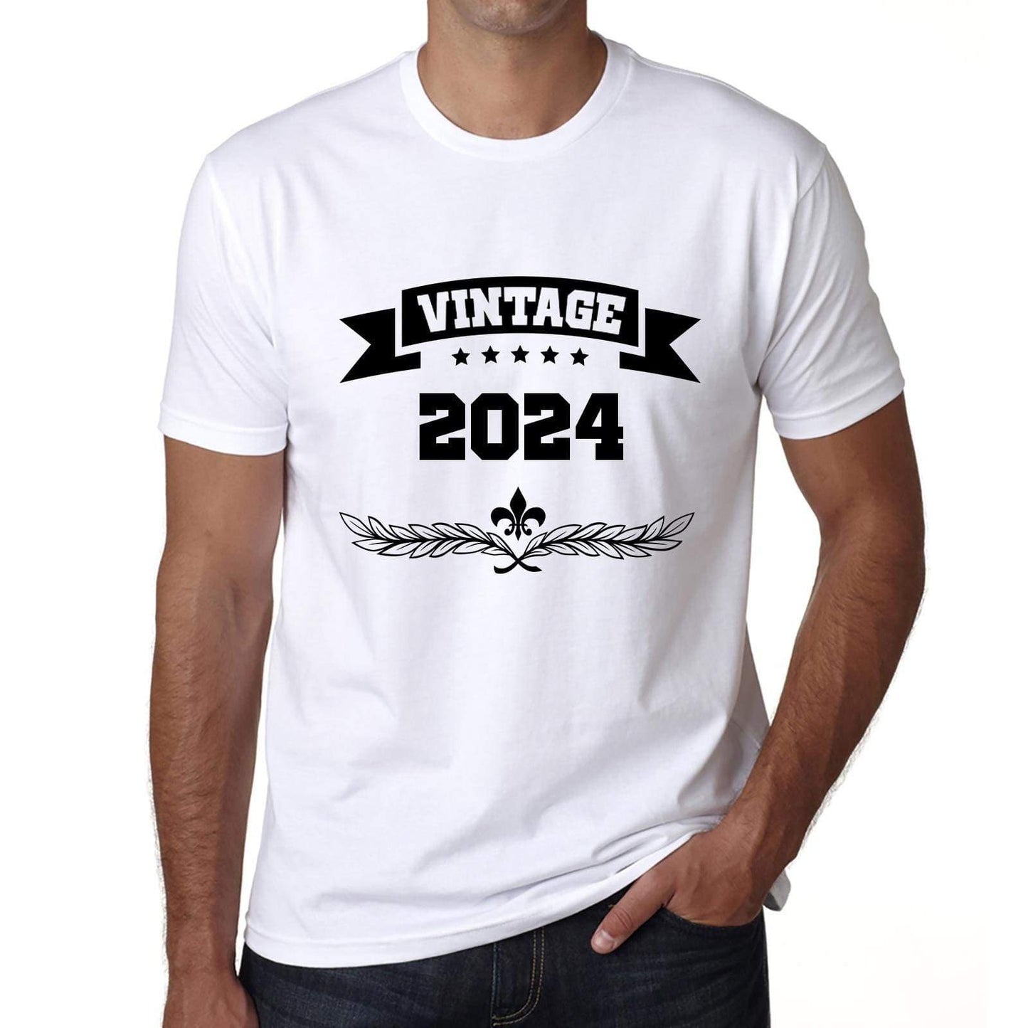 2024 Vintage Year White Mens Short Sleeve Round Neck T-Shirt 00096 - White / S - Casual