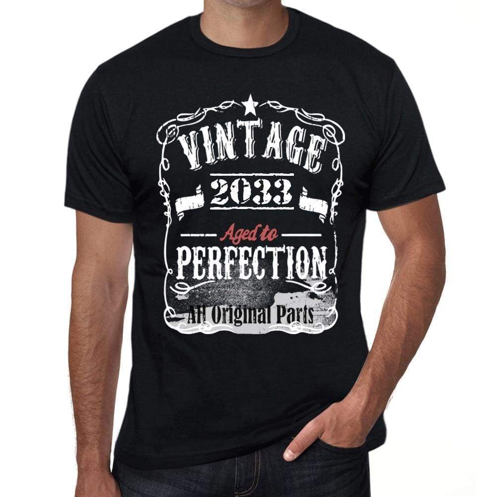 2033 Vintage Aged To Perfection Mens T-Shirt Black Birthday Gift 00490 - Black / Xs - Casual