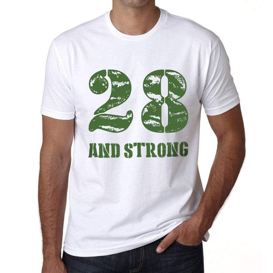 28 And Strong Men's T-shirt White Birthday Gift 00474 - Ultrabasic