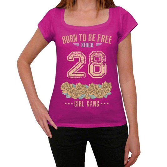 28 Born To Be Free Since 28 Womens T Shirt Pink Birthday Gift 00533 - Pink / Xs - Casual