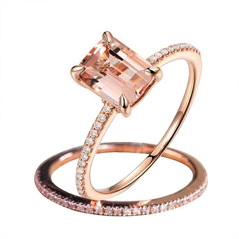 2pcs Rings Set European American 18K Plated Rose Gold Diamond Zircon Encrusted Engagement Rings - Ultrabasic