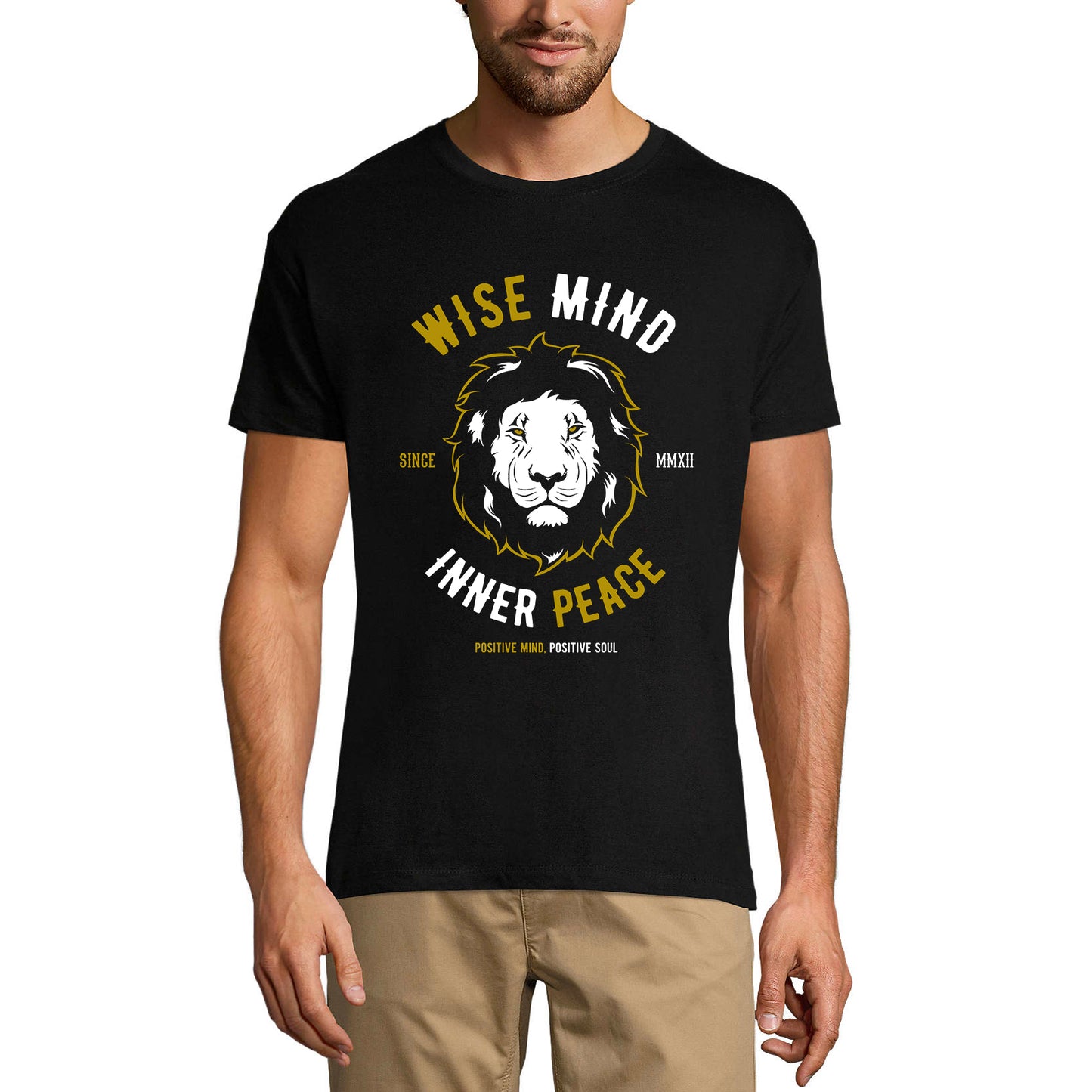 ULTRABASIC Men's T-Shirt Wise Mind Inner Peace - Lion Positive Shirt for Men